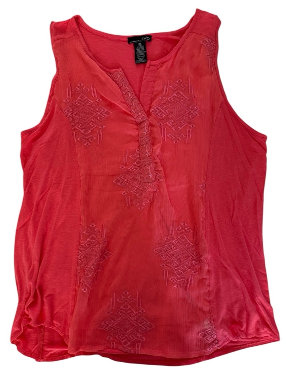 RXB Coral-Red Embroidered Sleeveless Tank Top XL